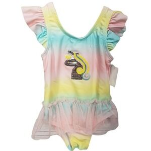 Lemon Kiss Toddler Girls Rainbow Ombre Unicorn Tutu Swimsuit 18 Months NWT